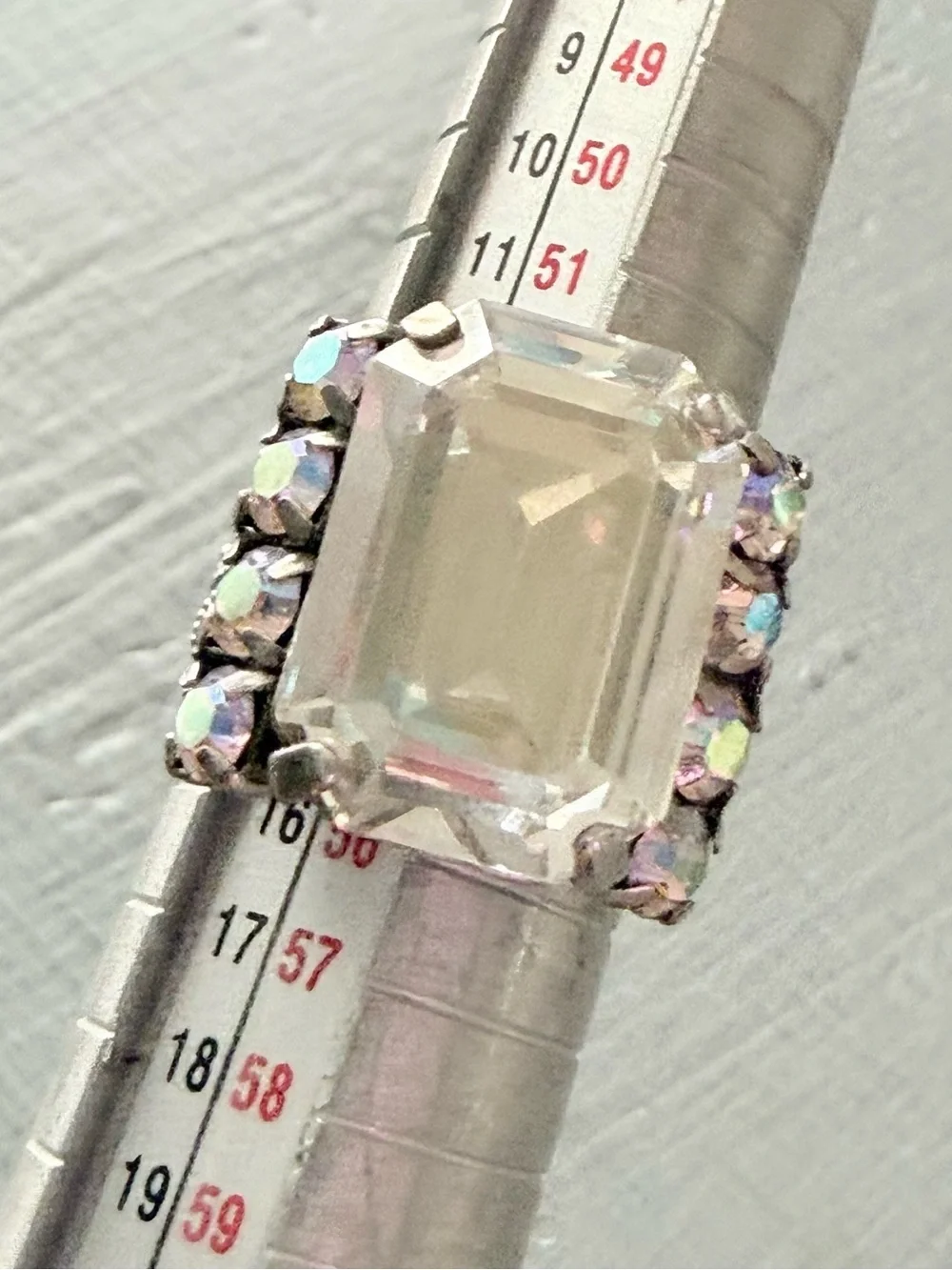 Sorrelli Clear Emerald-Cut Crystal Ring Aurora Accents 7 Adjustable